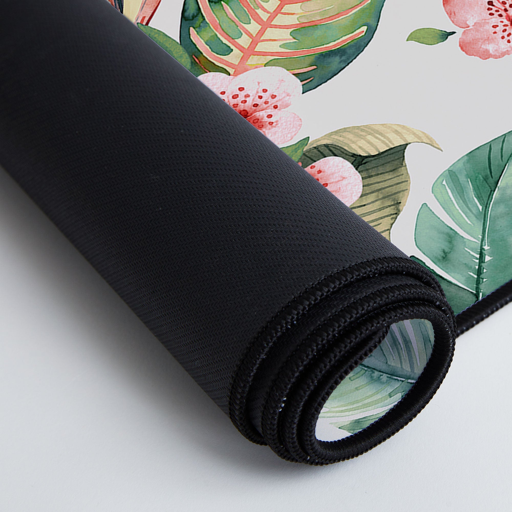 Ninola Design Botanic Retreat Tropical Leaves Flowers Pink Green Desk Mat