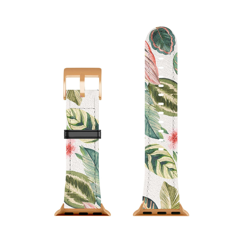 Ninola Design Botanic Retreat Tropical Leaves Flowers Pink Green Apple Watch Band