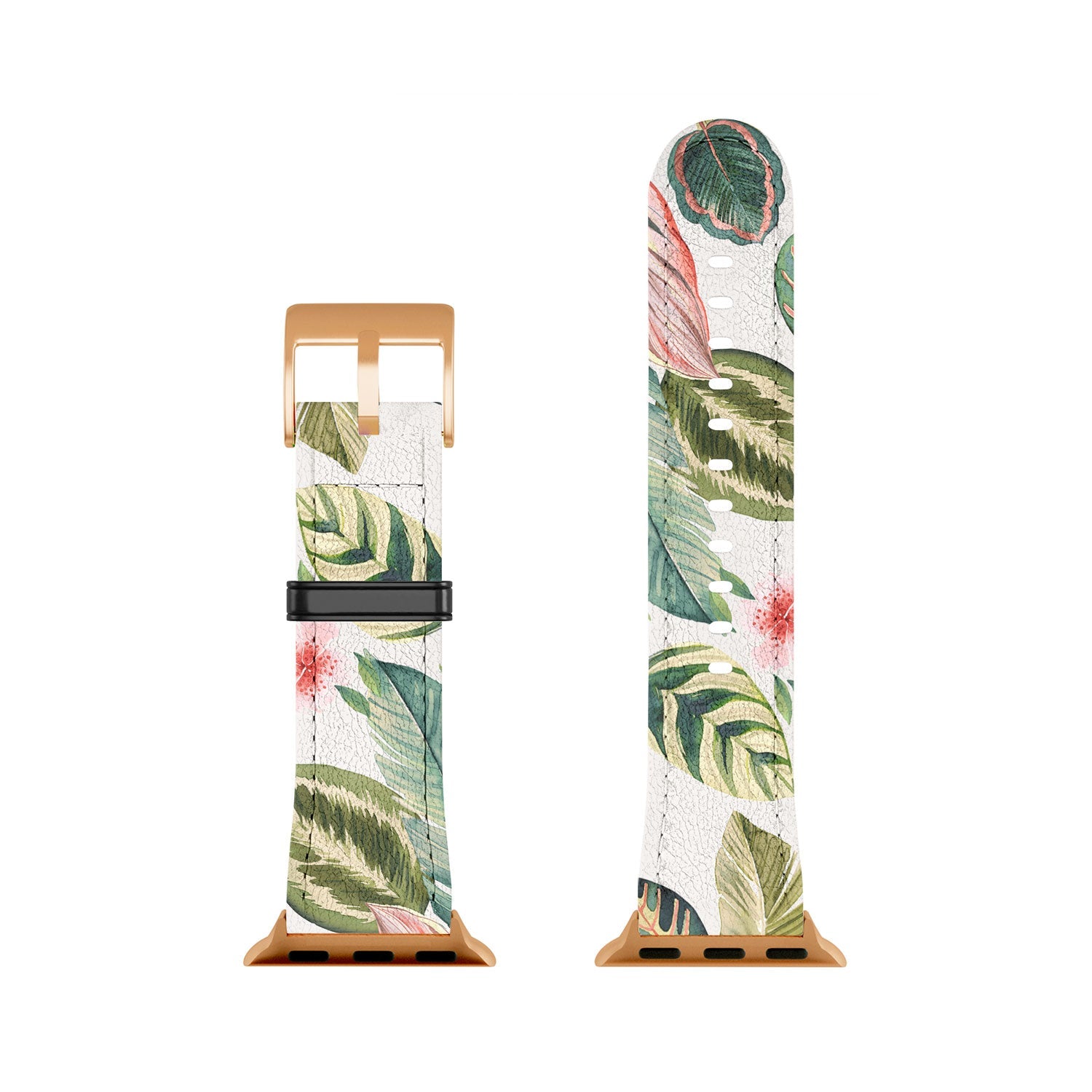 Ninola Design Botanic Retreat Tropical Leaves Flowers Pink Green Apple Watch Band