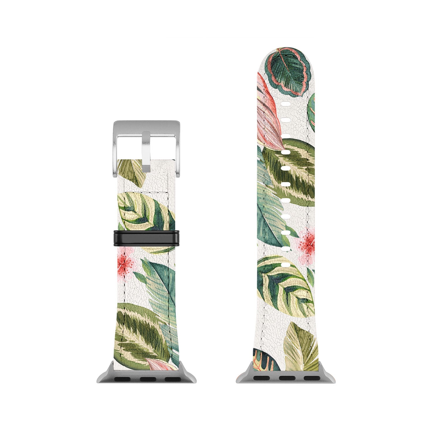 Ninola Design Botanic Retreat Tropical Leaves Flowers Pink Green Apple Watch Band