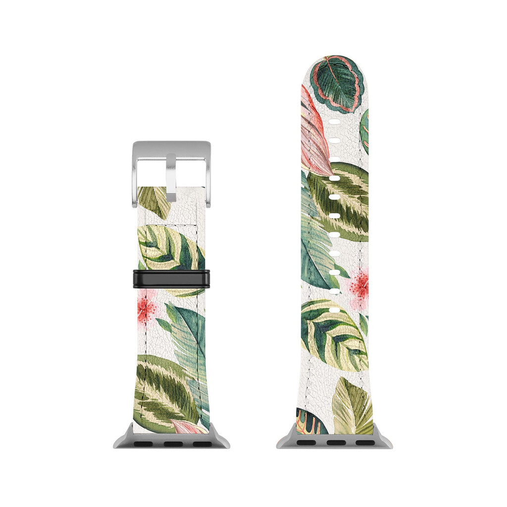 Ninola Design Botanic Retreat Tropical Leaves Flowers Pink Green Apple Watch Band