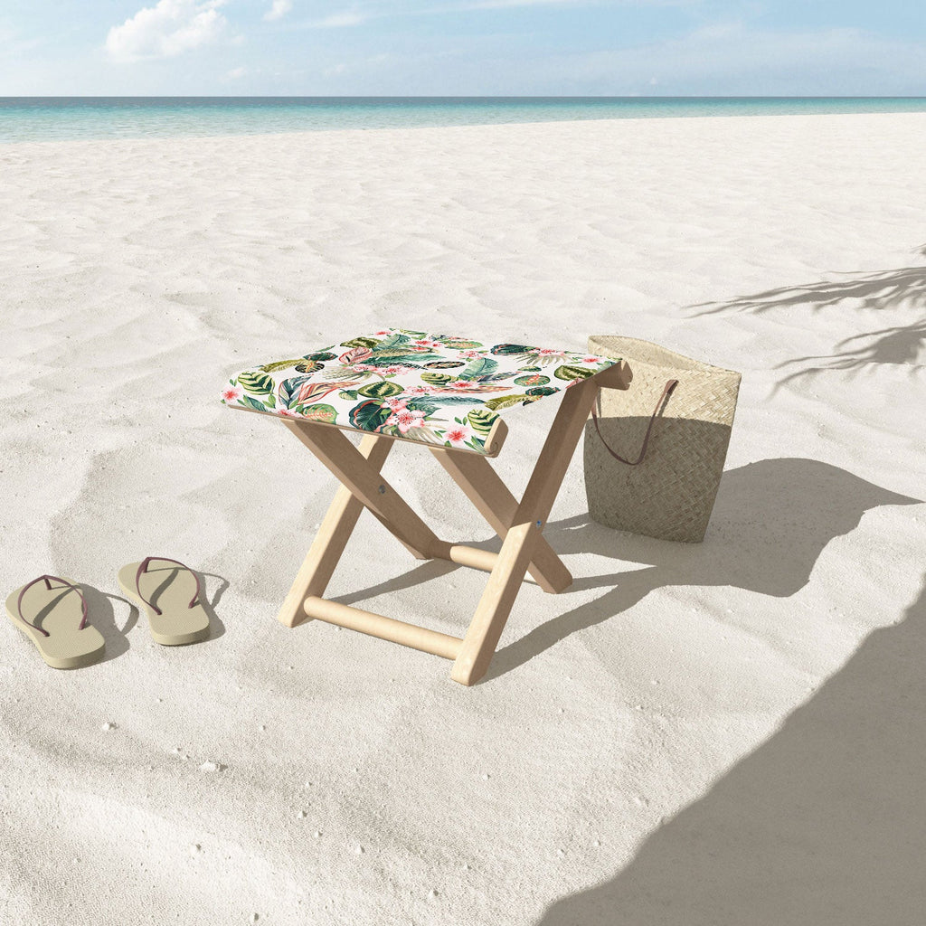 Ninola Design Botanic Retreat Tropical Leaves Flowers Pink Green Folding Stool