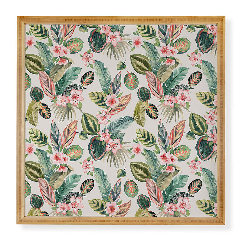 Ninola Design Botanic Retreat Tropical Leaves Flowers Pink Green Framed Wall Art