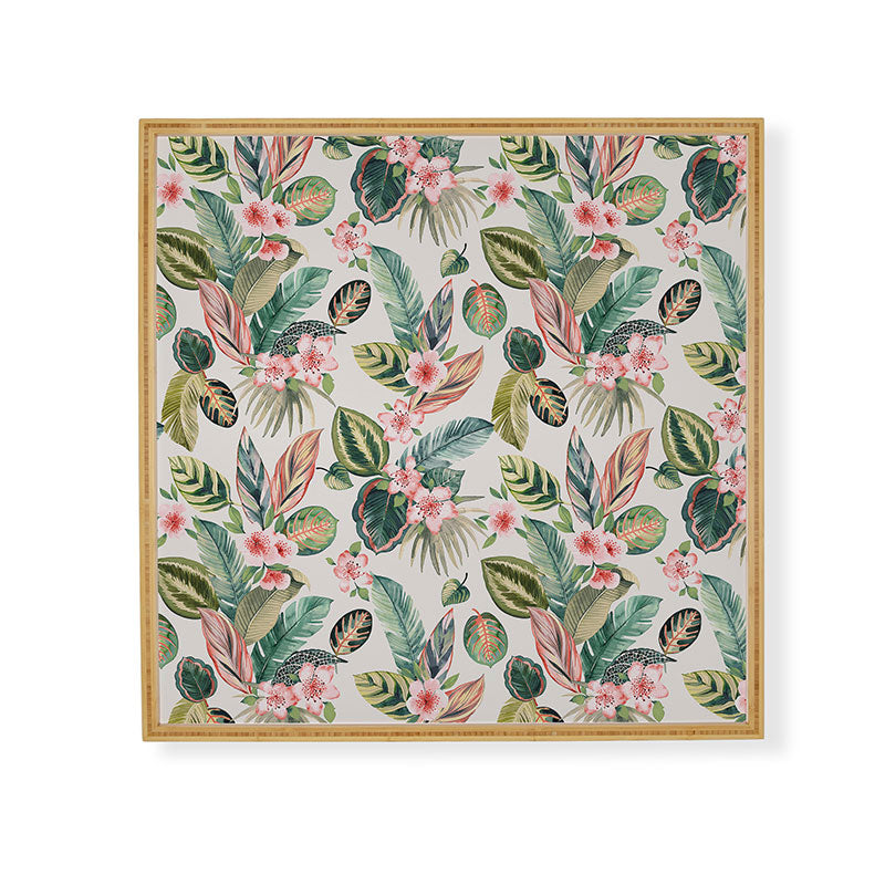 Ninola Design Botanic Retreat Tropical Leaves Flowers Pink Green Framed Wall Art