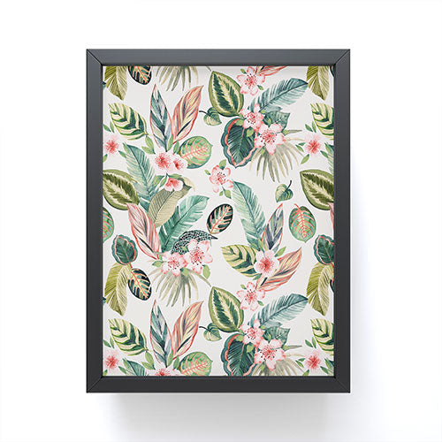Ninola Design Botanic Retreat Tropical Leaves Flowers Pink Green Framed Mini Art Print