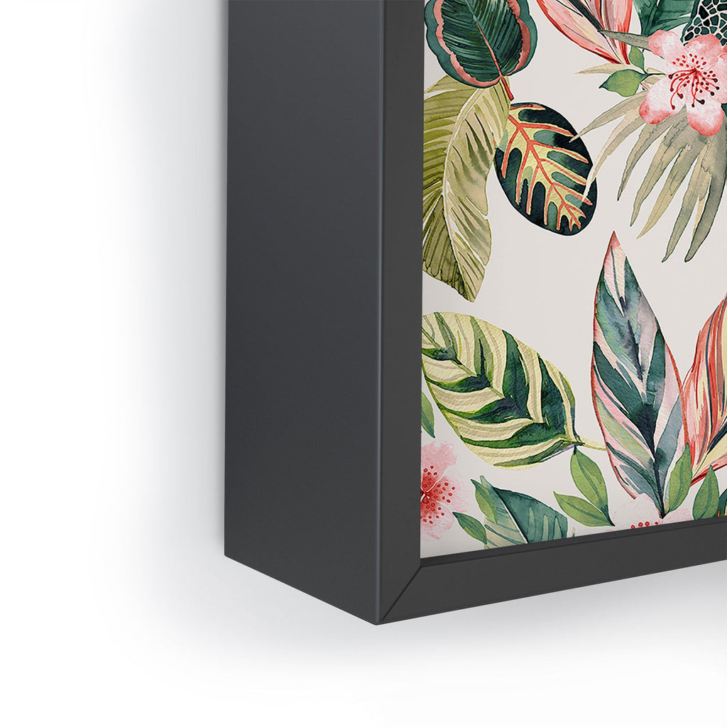 Ninola Design Botanic Retreat Tropical Leaves Flowers Pink Green Framed Mini Art Print