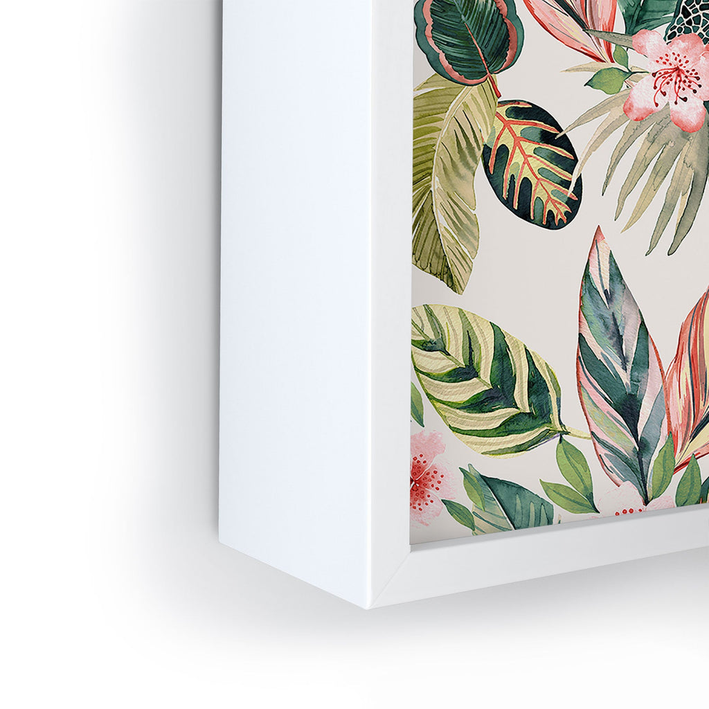 Ninola Design Botanic Retreat Tropical Leaves Flowers Pink Green Framed Mini Art Print