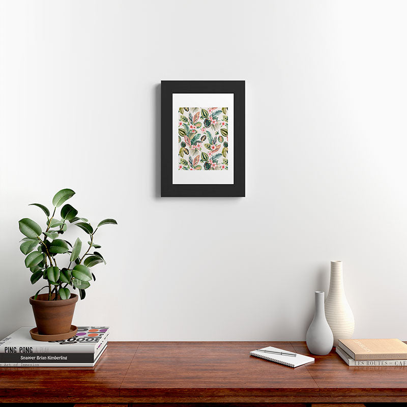 Ninola Design Botanic Retreat Tropical Leaves Flowers Pink Green Framed Art Print
