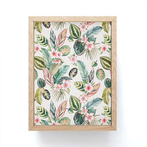 Ninola Design Botanic Retreat Tropical Leaves Flowers Pink Green Framed Mini Art Print
