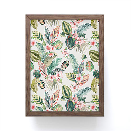 Ninola Design Botanic Retreat Tropical Leaves Flowers Pink Green Framed Mini Art Print