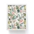 Ninola Design Botanic Retreat Tropical Leaves Flowers Pink Green Framed Mini Art Print
