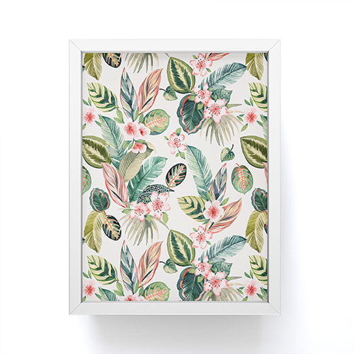 Ninola Design Botanic Retreat Tropical Leaves Flowers Pink Green Framed Mini Art Print