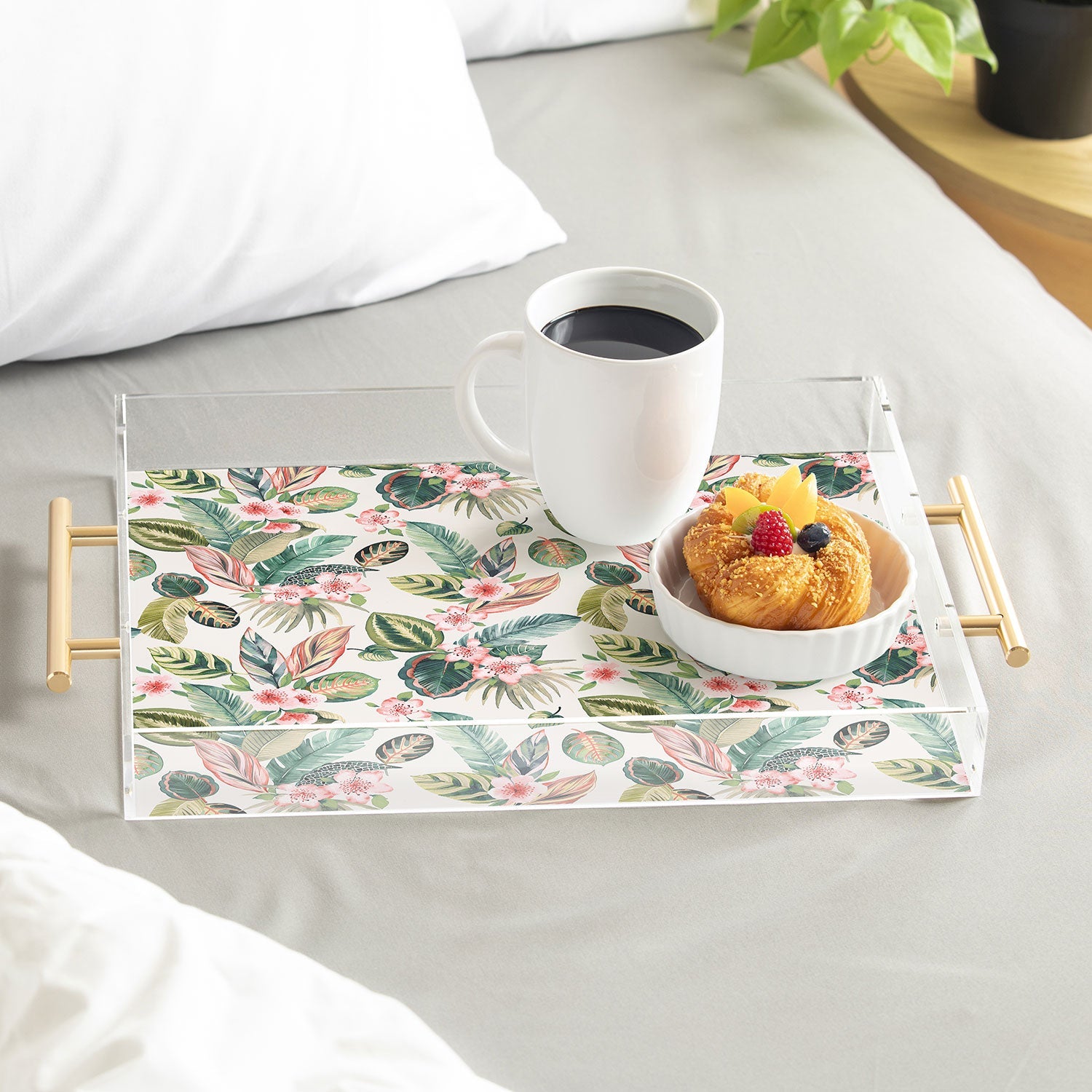 Ninola Design Botanic Retreat Tropical Leaves Flowers Pink Green Acrylic Tray