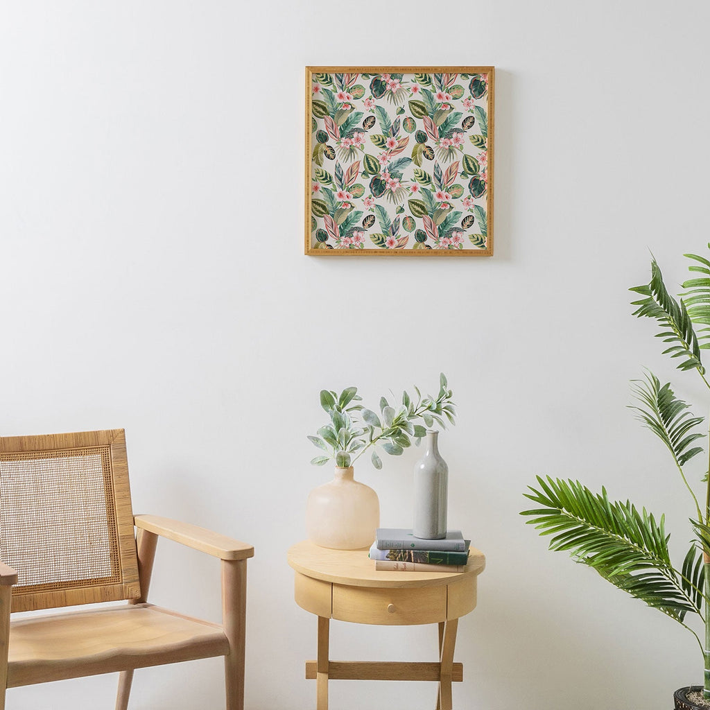 Ninola Design Botanic Retreat Tropical Leaves Flowers Pink Green Framed Wall Art