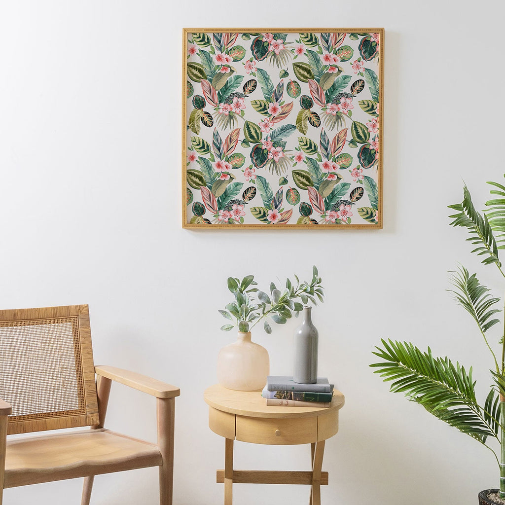 Ninola Design Botanic Retreat Tropical Leaves Flowers Pink Green Framed Wall Art