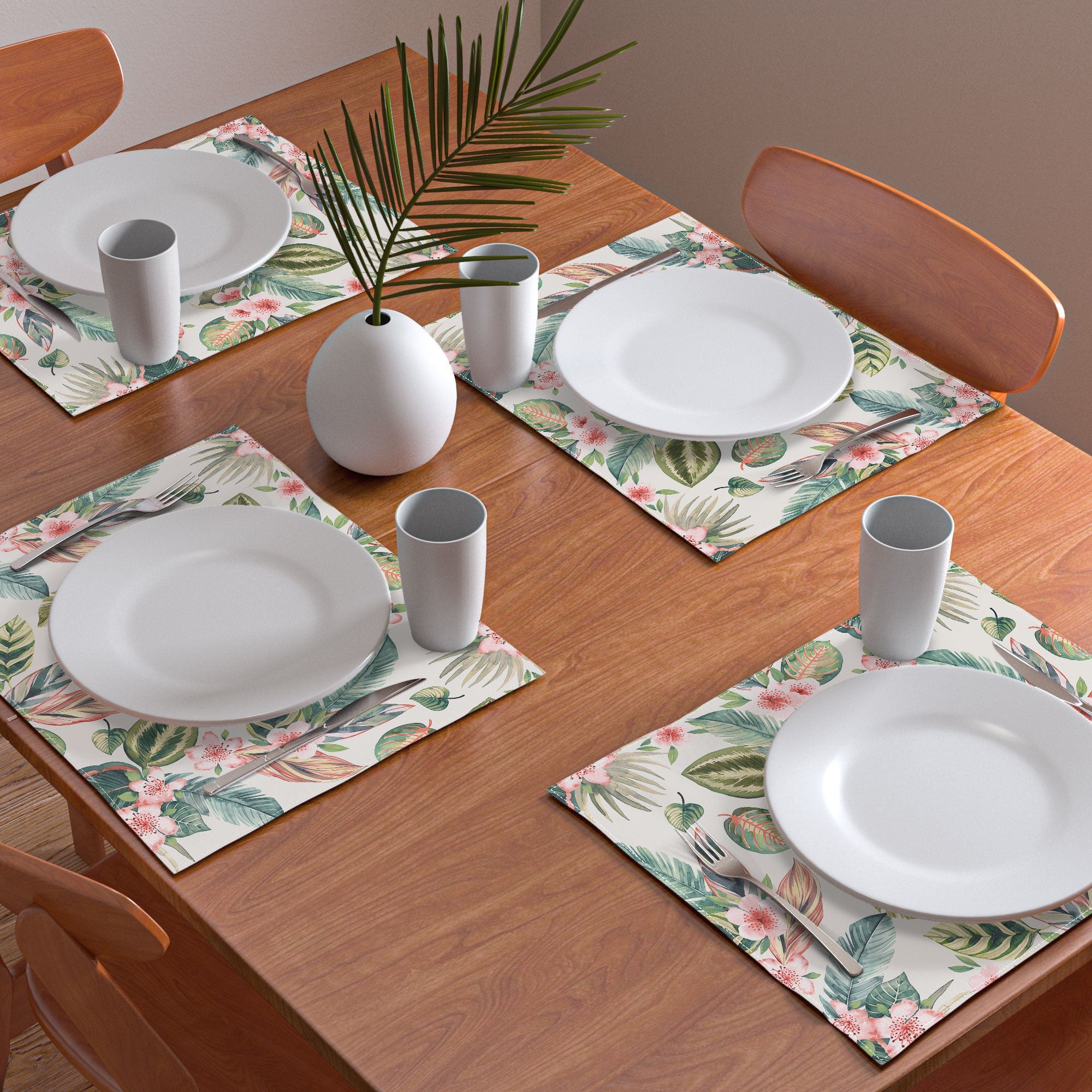 Ninola Design Botanic Retreat Tropical Leaves Flowers Pink Green Placemat