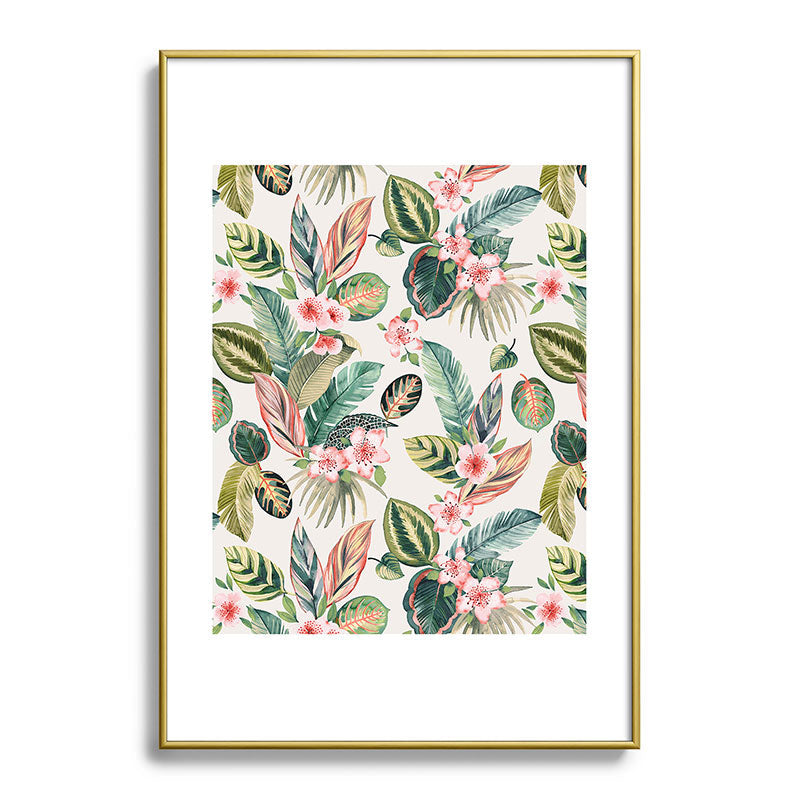 Ninola Design Botanic Retreat Tropical Leaves Flowers Pink Green Metal Framed Art Print