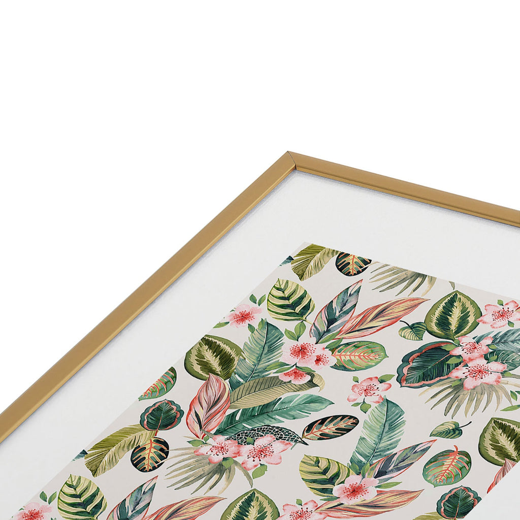 Ninola Design Botanic Retreat Tropical Leaves Flowers Pink Green Metal Framed Art Print