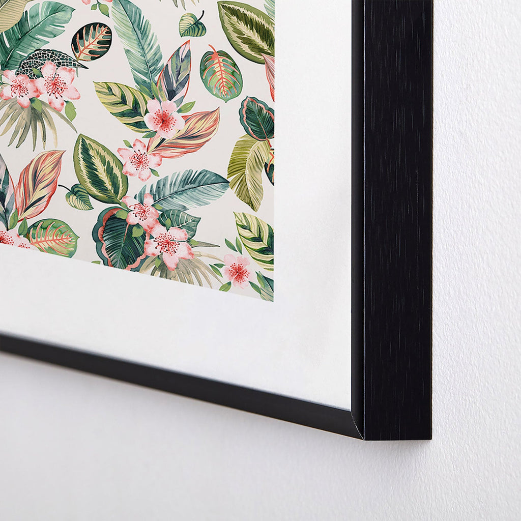 Ninola Design Botanic Retreat Tropical Leaves Flowers Pink Green Metal Framed Art Print