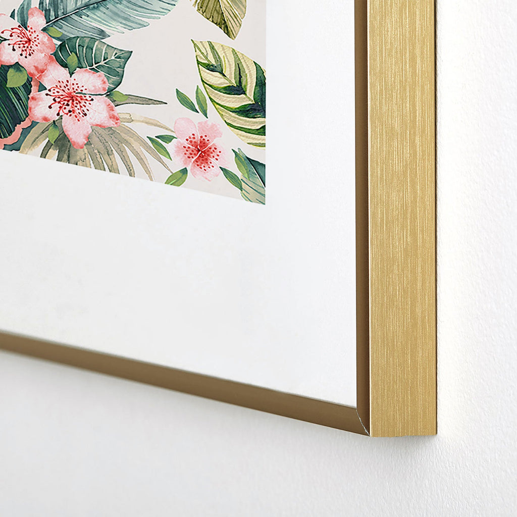 Ninola Design Botanic Retreat Tropical Leaves Flowers Pink Green Metal Framed Art Print