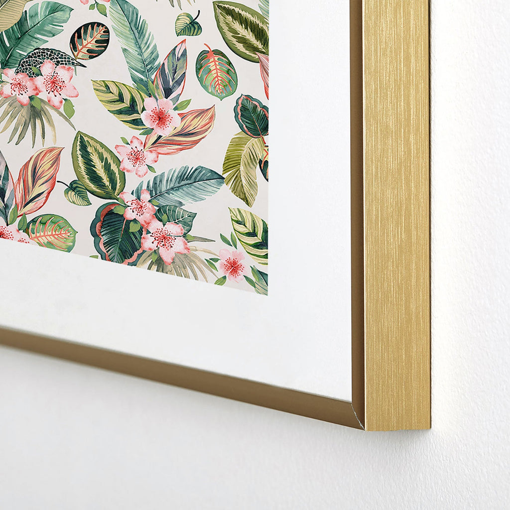 Ninola Design Botanic Retreat Tropical Leaves Flowers Pink Green Metal Framed Art Print