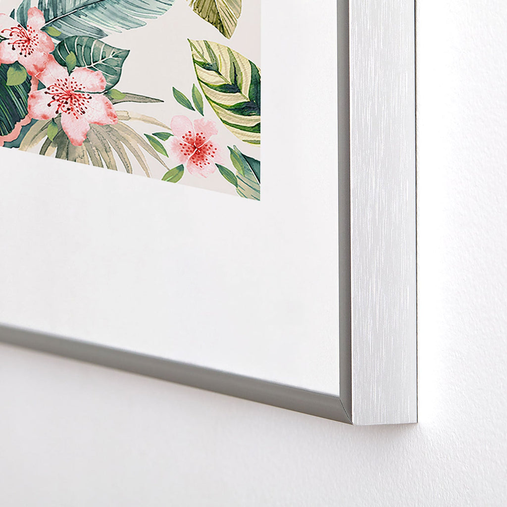 Ninola Design Botanic Retreat Tropical Leaves Flowers Pink Green Metal Framed Art Print