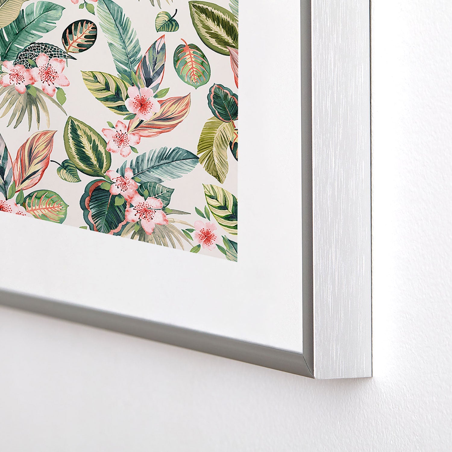 Ninola Design Botanic Retreat Tropical Leaves Flowers Pink Green Metal Framed Art Print