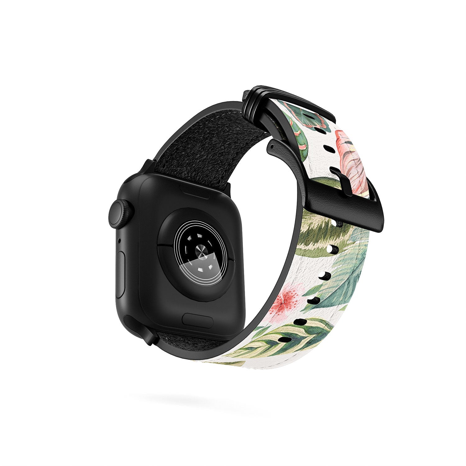 Ninola Design Botanic Retreat Tropical Leaves Flowers Pink Green Apple Watch Band