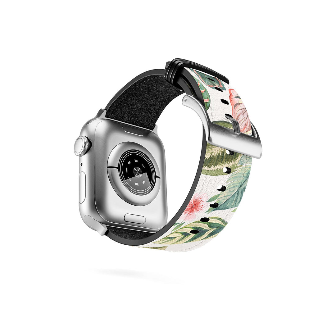 Ninola Design Botanic Retreat Tropical Leaves Flowers Pink Green Apple Watch Band