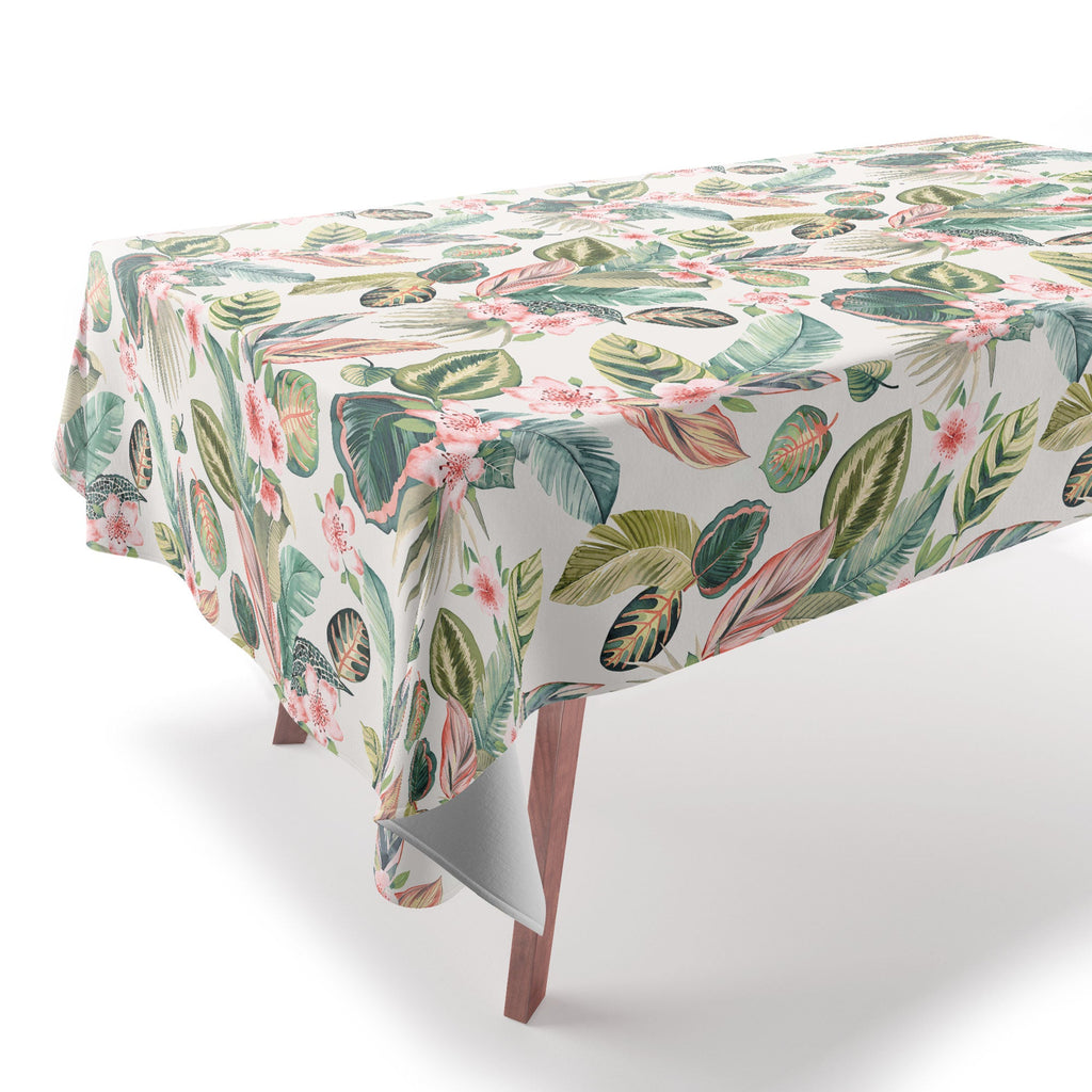 Ninola Design Botanic Retreat Tropical Leaves Flowers Pink Green Tablecloth