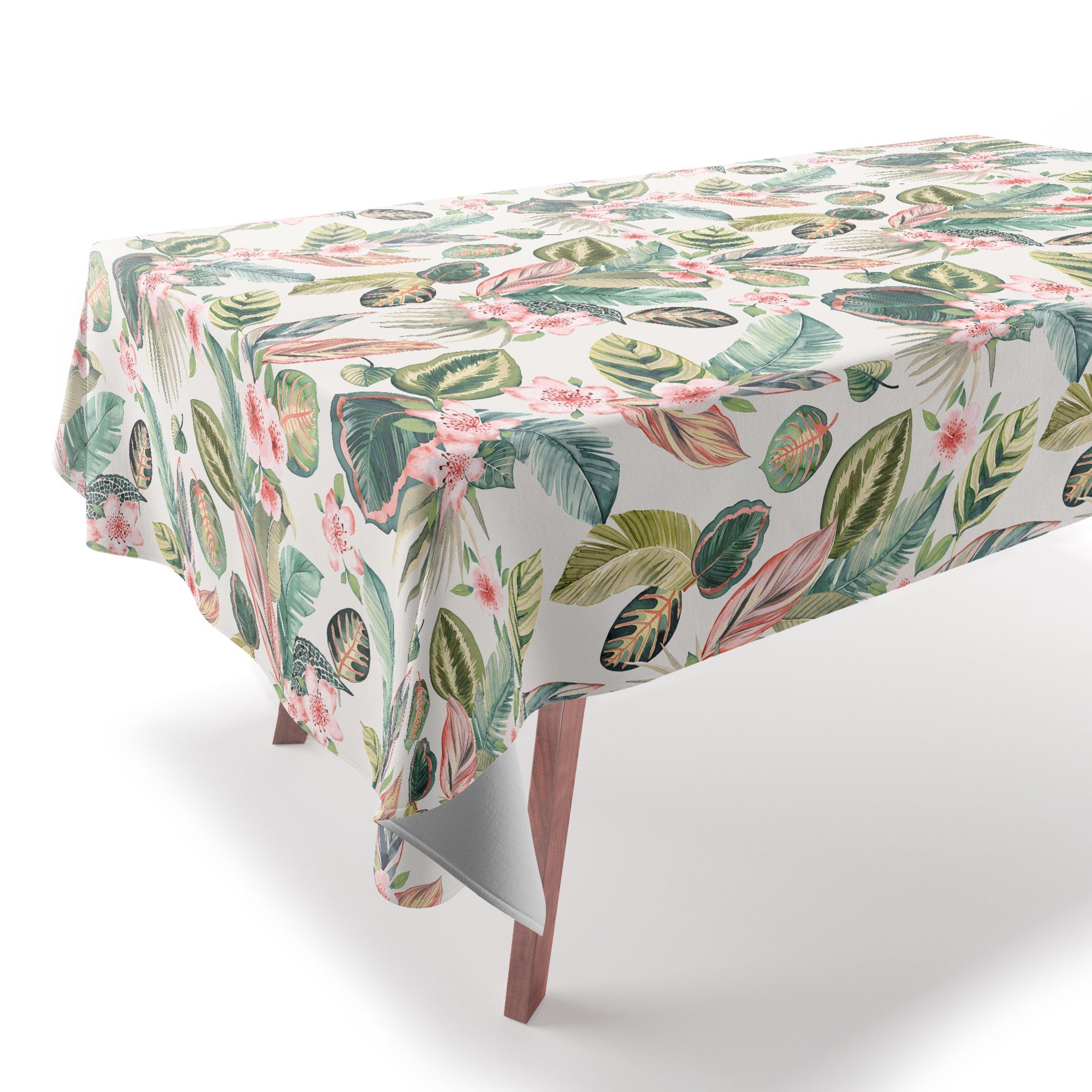 Ninola Design Botanic Retreat Tropical Leaves Flowers Pink Green Tablecloth