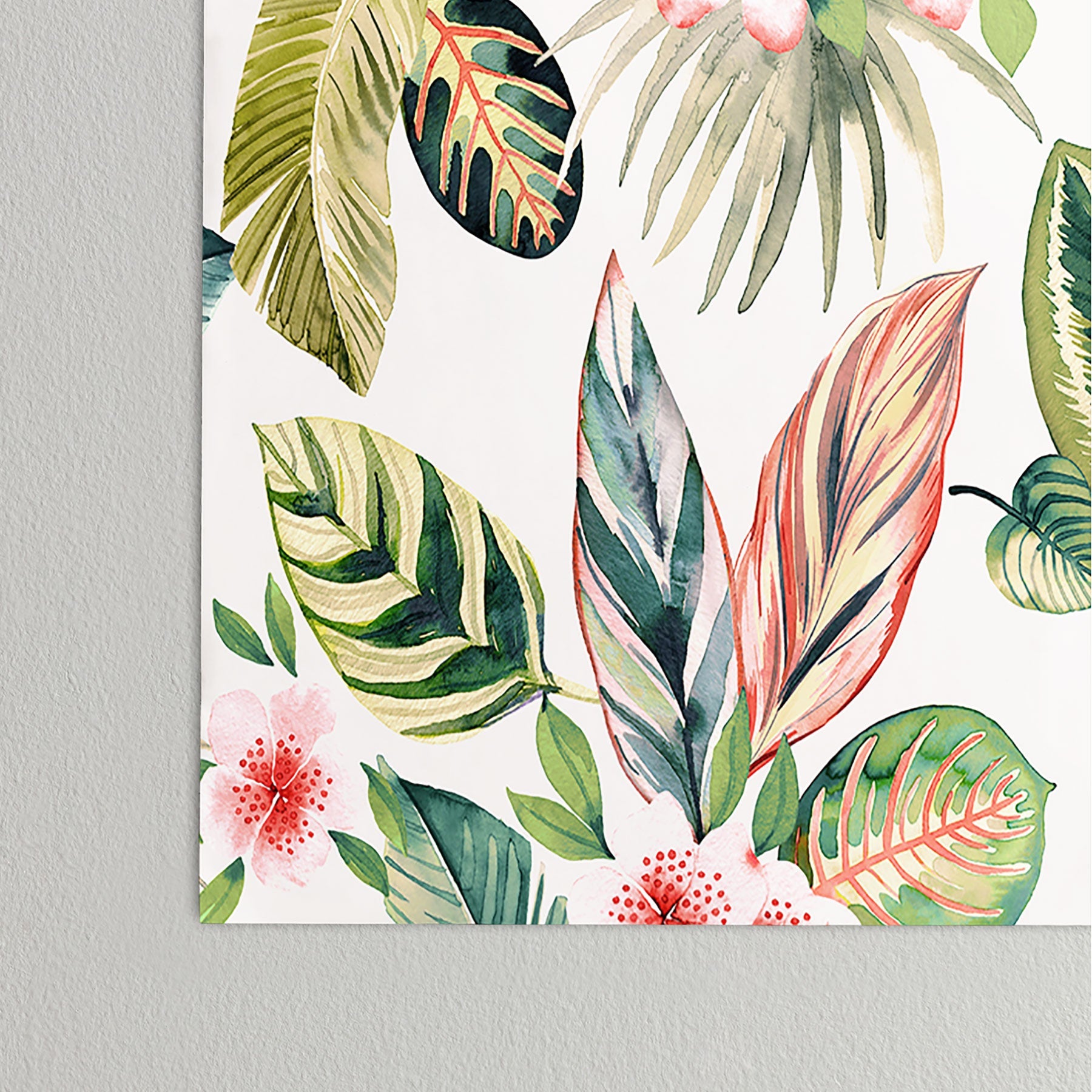 Ninola Design Botanic Retreat Tropical Leaves Flowers Pink Green Poster