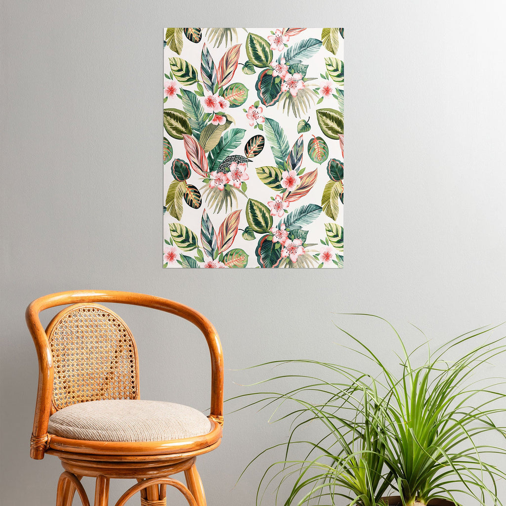 Ninola Design Botanic Retreat Tropical Leaves Flowers Pink Green Poster