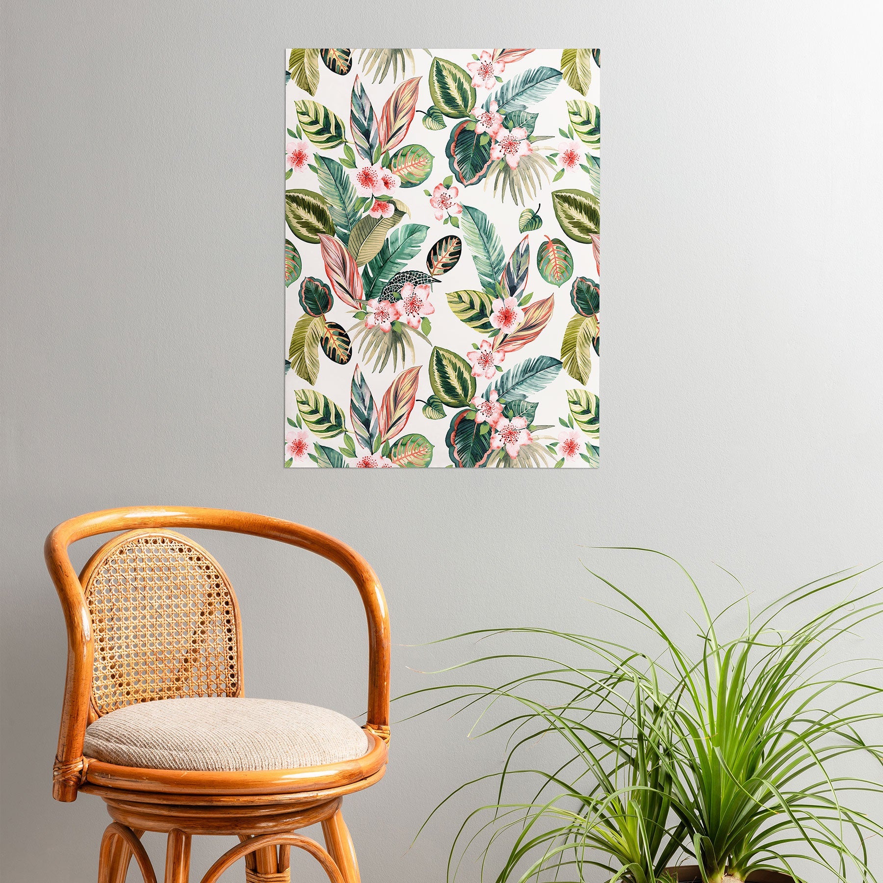 Ninola Design Botanic Retreat Tropical Leaves Flowers Pink Green Poster