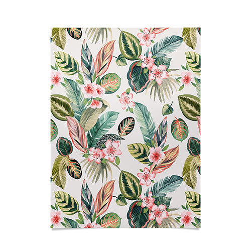 Ninola Design Botanic Retreat Tropical Leaves Flowers Pink Green Poster