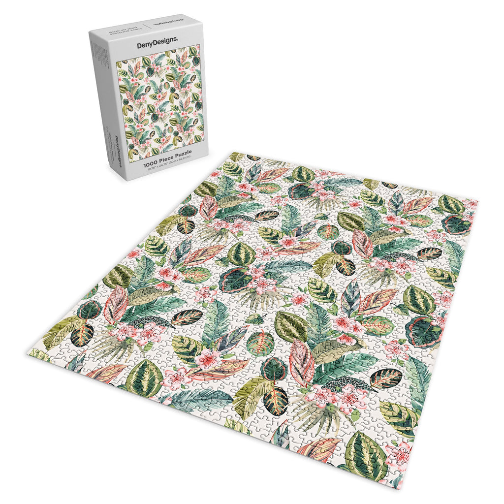 Ninola Design Botanic Retreat Tropical Leaves Flowers Pink Green Puzzle