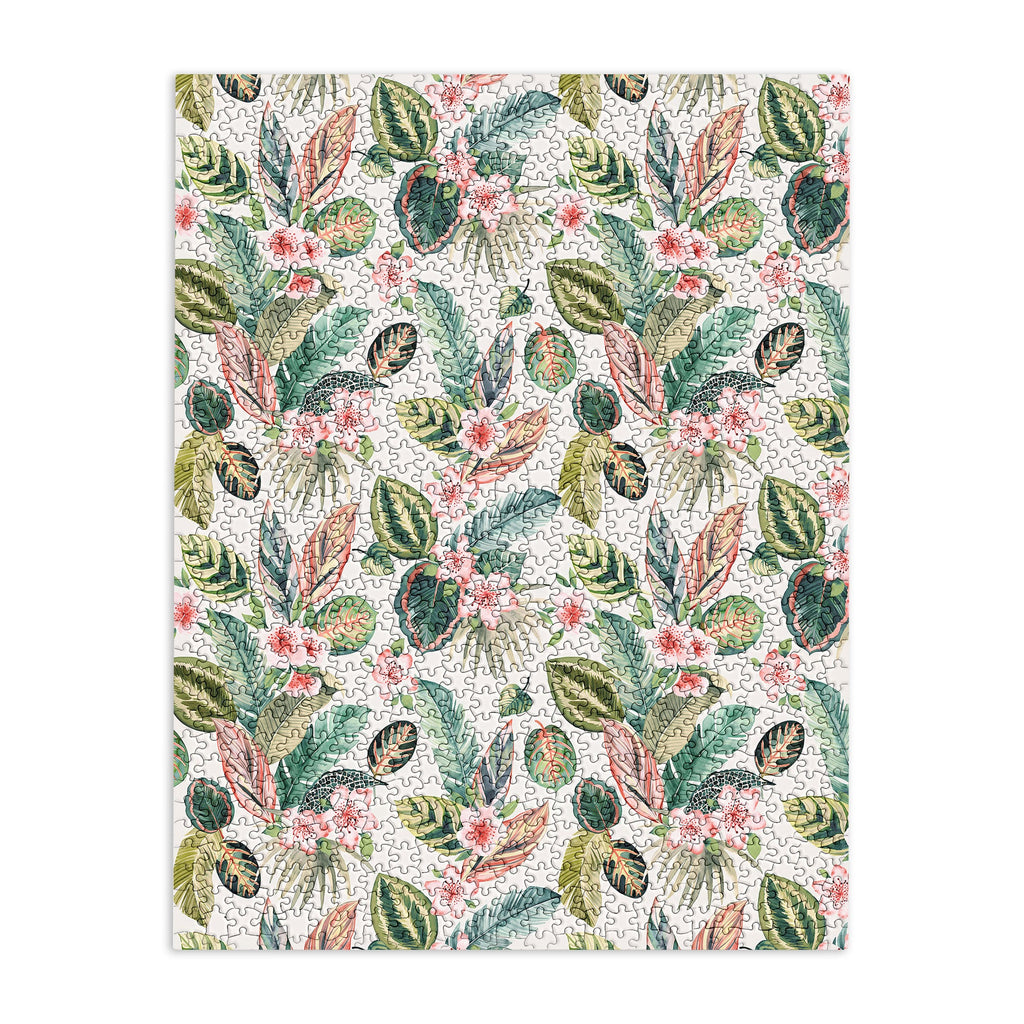 Ninola Design Botanic Retreat Tropical Leaves Flowers Pink Green Puzzle