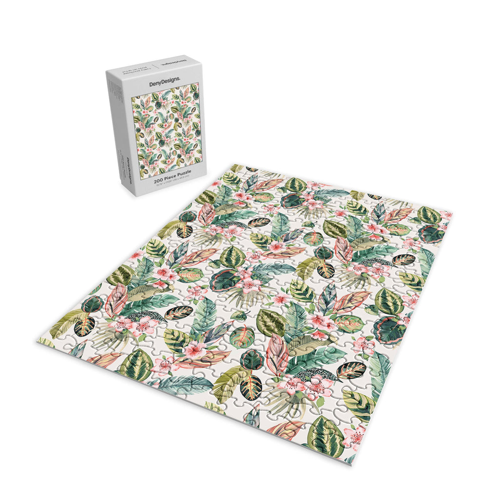 Ninola Design Botanic Retreat Tropical Leaves Flowers Pink Green Puzzle