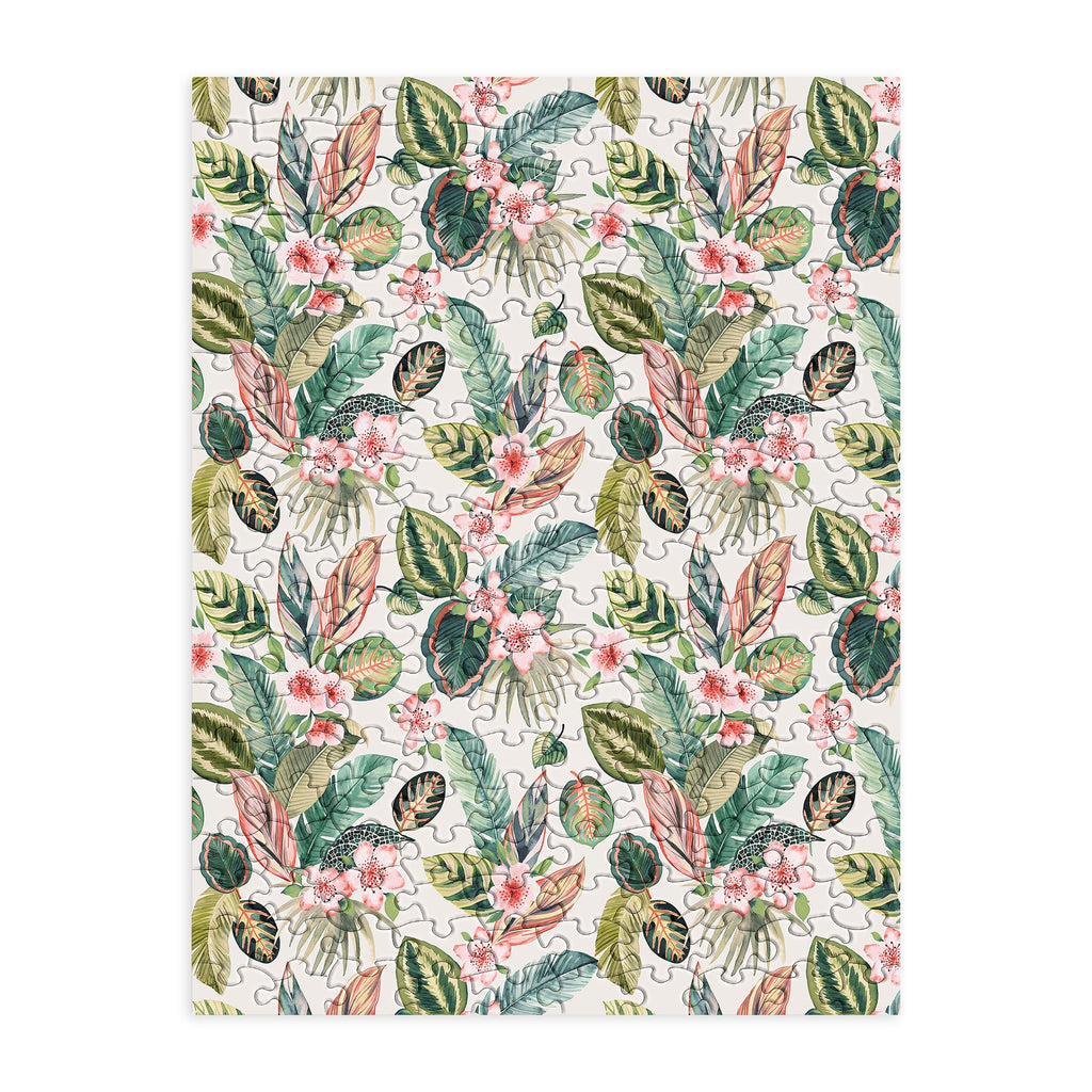 Ninola Design Botanic Retreat Tropical Leaves Flowers Pink Green Puzzle