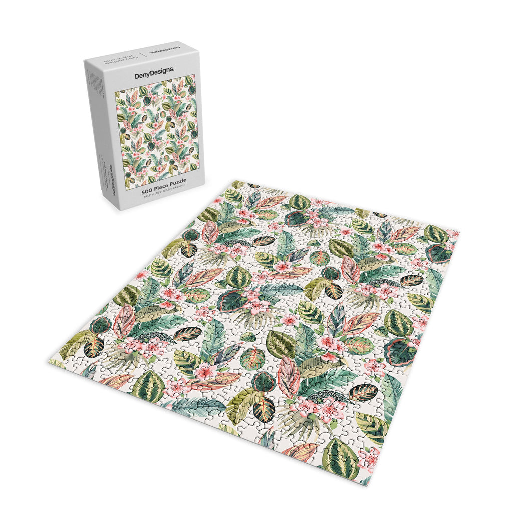 Ninola Design Botanic Retreat Tropical Leaves Flowers Pink Green Puzzle
