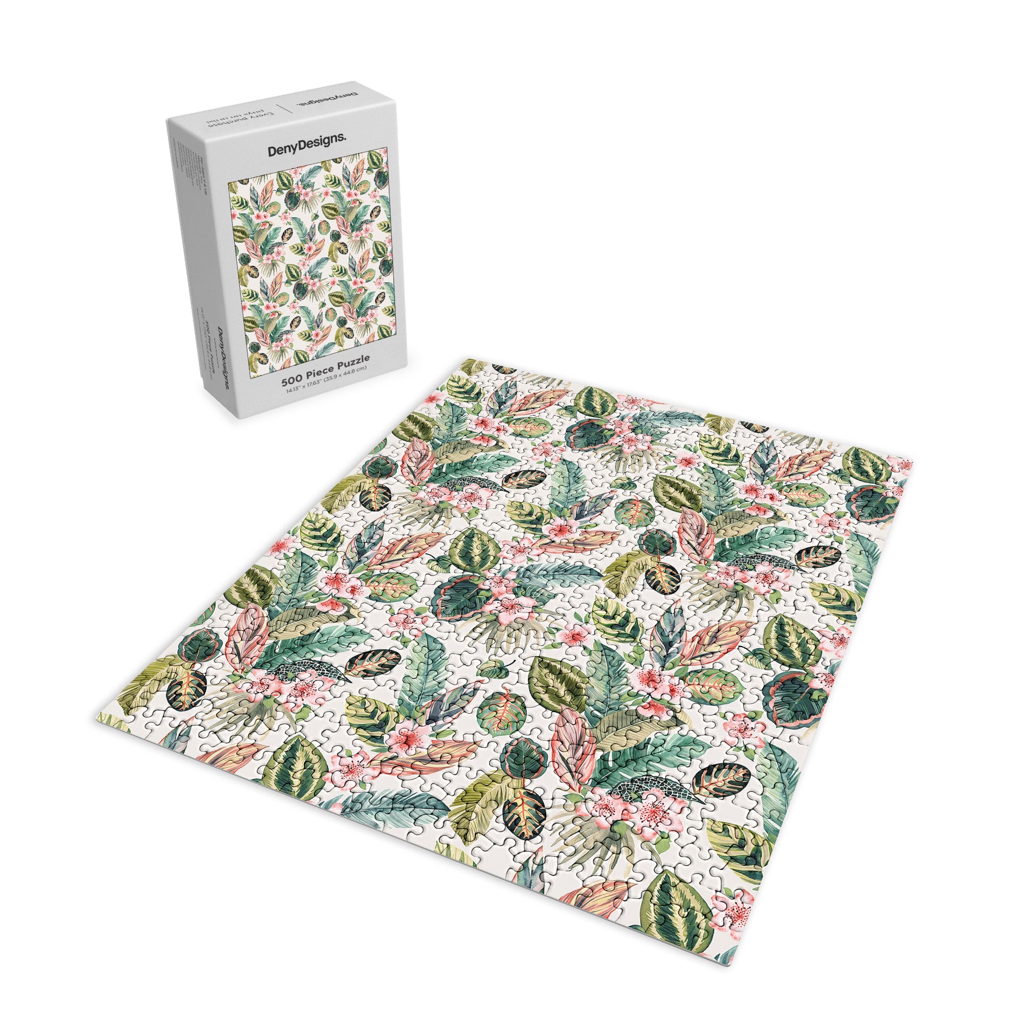 Ninola Design Botanic Retreat Tropical Leaves Flowers Pink Green Puzzle