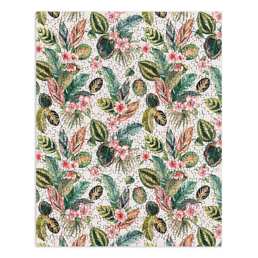 Ninola Design Botanic Retreat Tropical Leaves Flowers Pink Green Puzzle