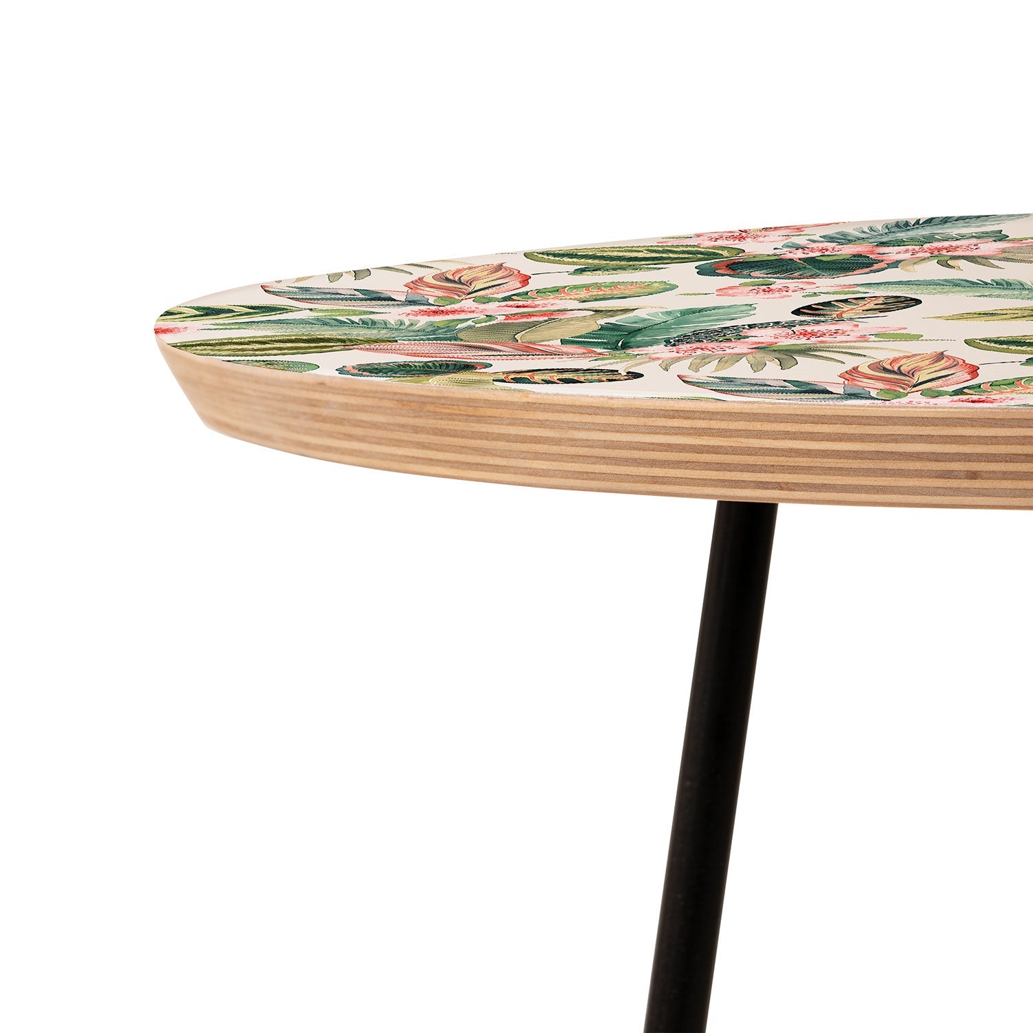Ninola Design Botanic Retreat Tropical Leaves Flowers Pink Green Round Side Table