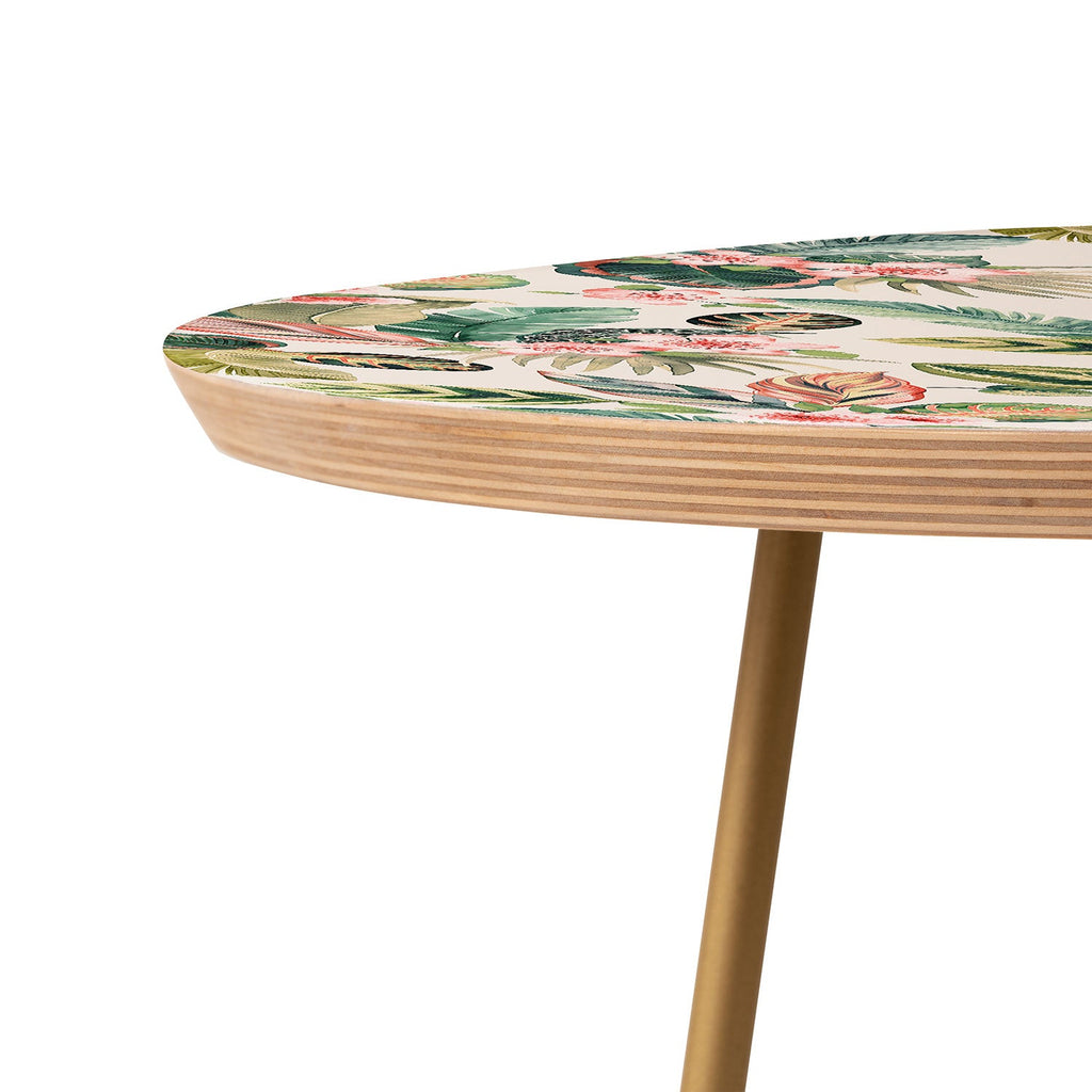 Ninola Design Botanic Retreat Tropical Leaves Flowers Pink Green Round Side Table