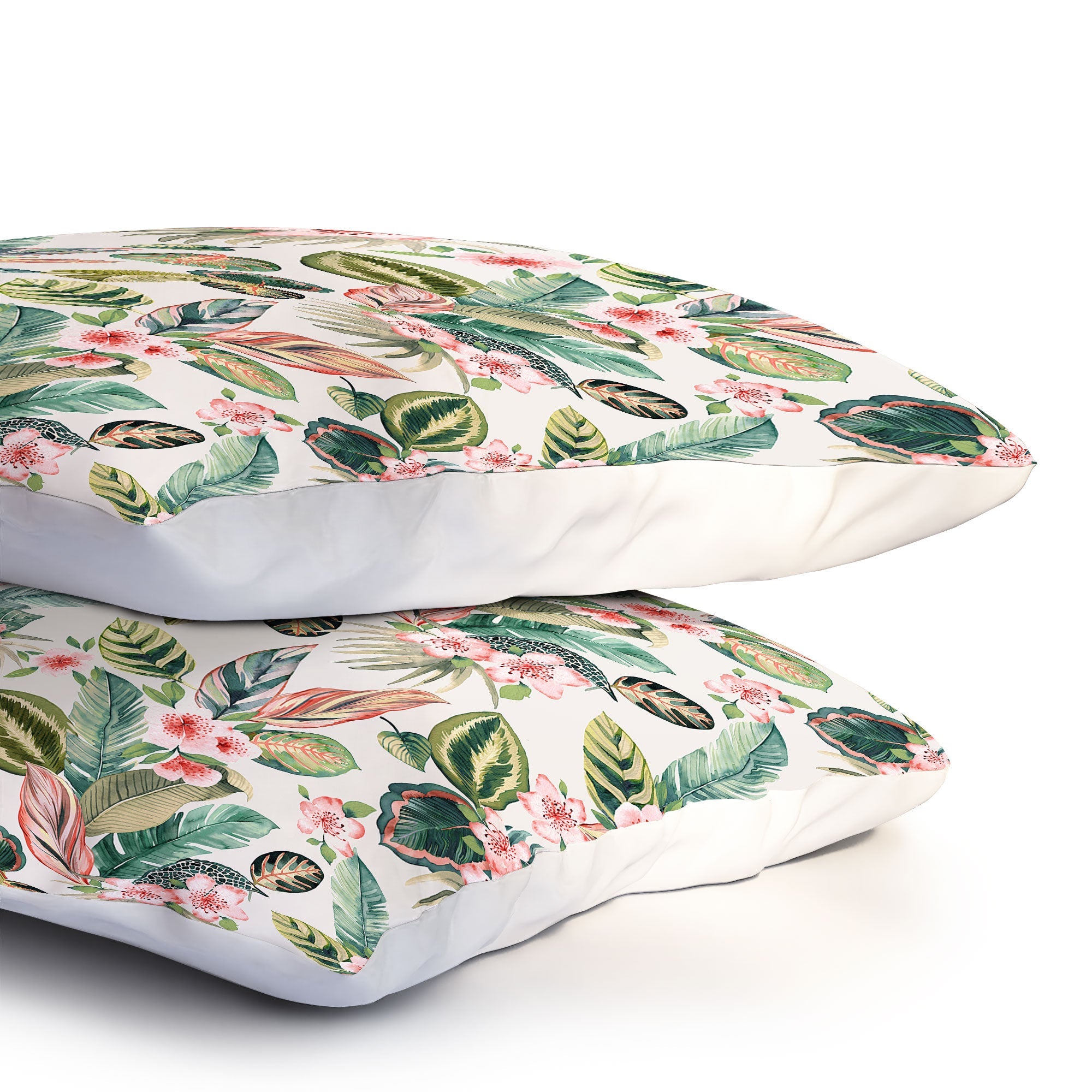 Ninola Design Botanic Retreat Tropical Leaves Flowers Pink Green Pillow Shams
