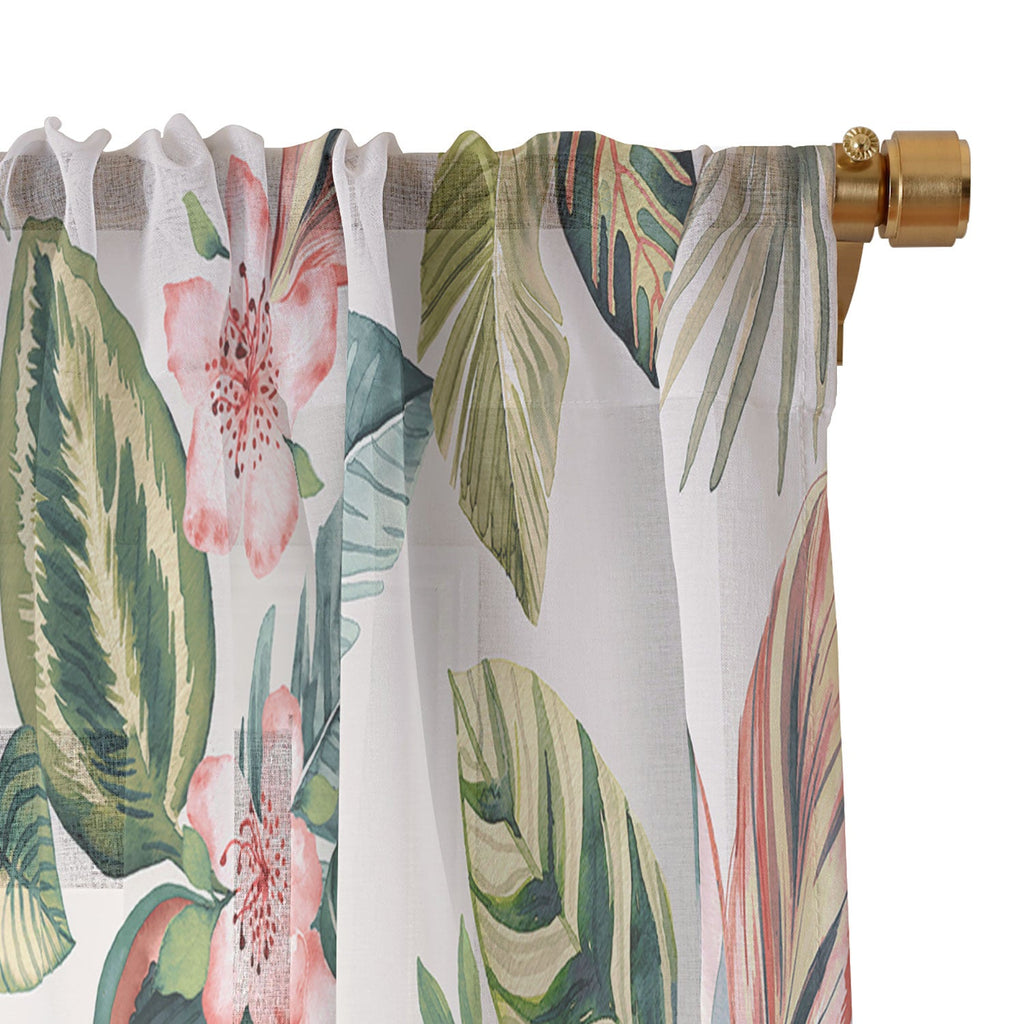 Ninola Design Botanic Retreat Tropical Leaves Flowers Pink Green Sheer Non Repeat