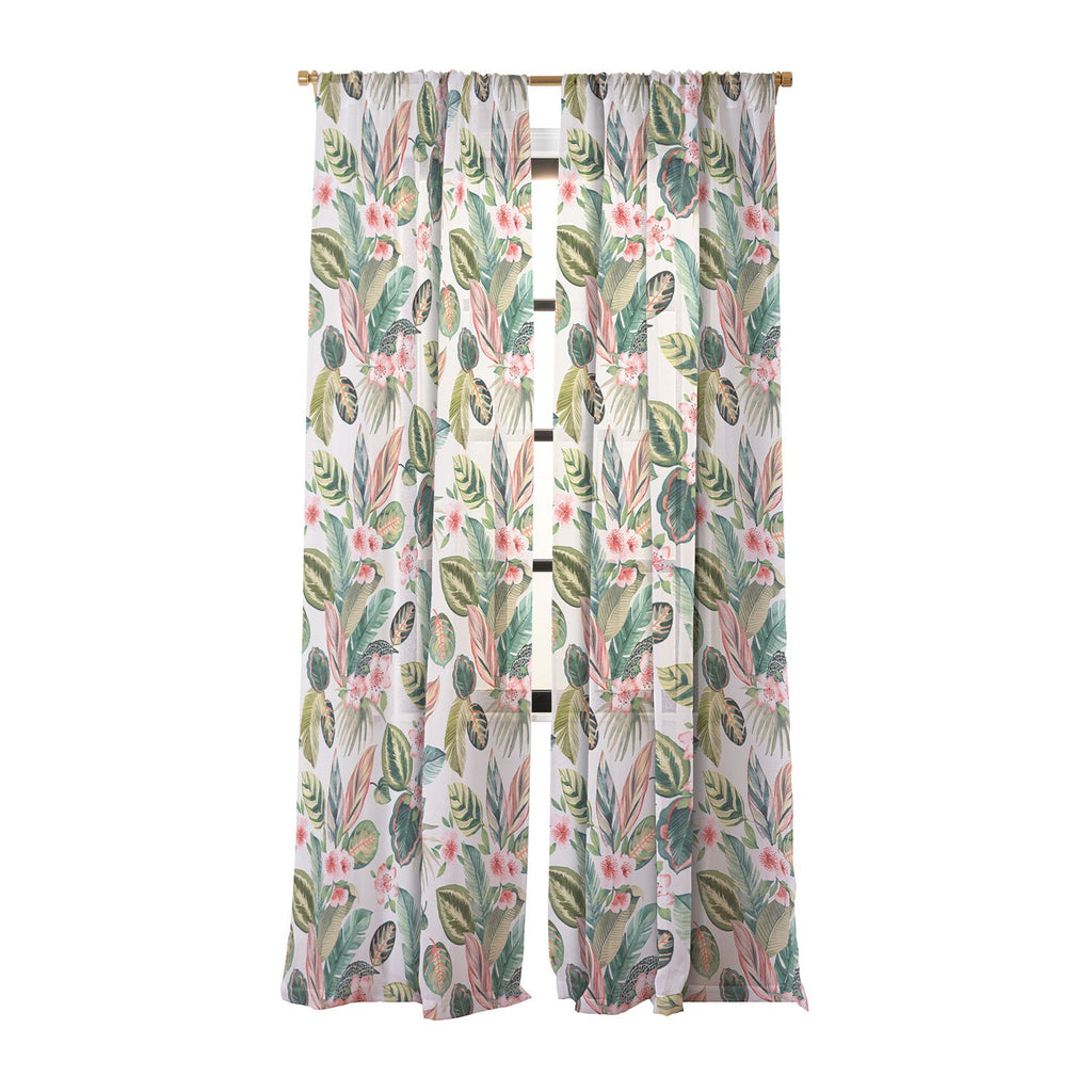 Ninola Design Botanic Retreat Tropical Leaves Flowers Pink Green Sheer Non Repeat