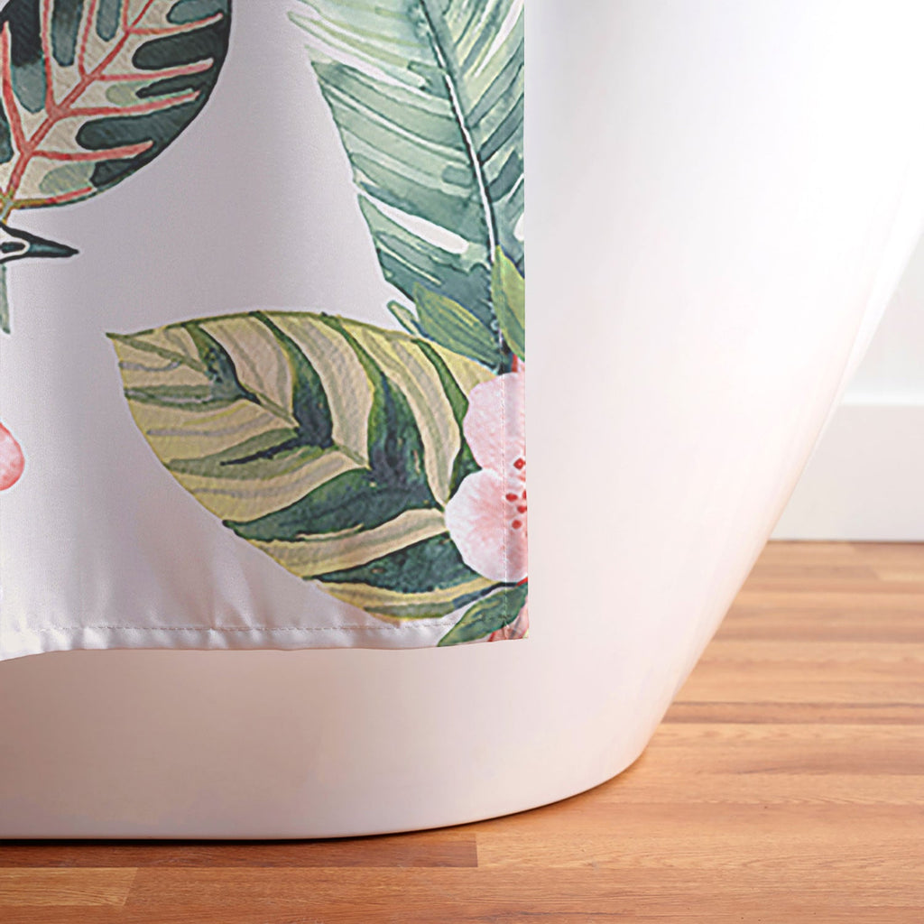 Ninola Design Botanic Retreat Tropical Leaves Flowers Pink Green Shower Curtain