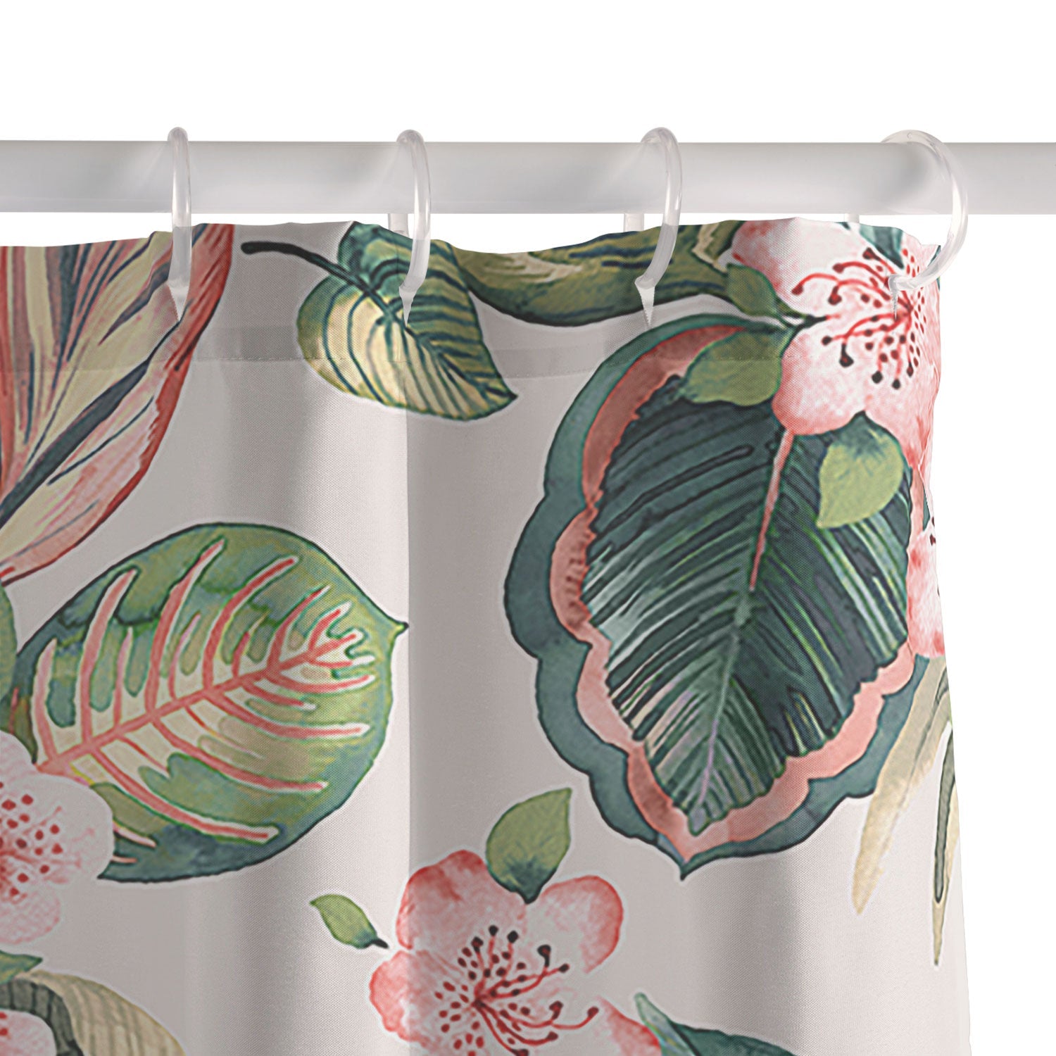 Ninola Design Botanic Retreat Tropical Leaves Flowers Pink Green Shower Curtain