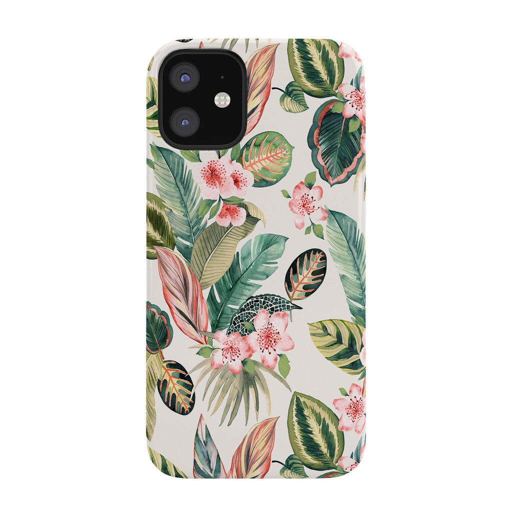 Ninola Design Botanic Retreat Tropical Leaves Flowers Pink Green Phone Case